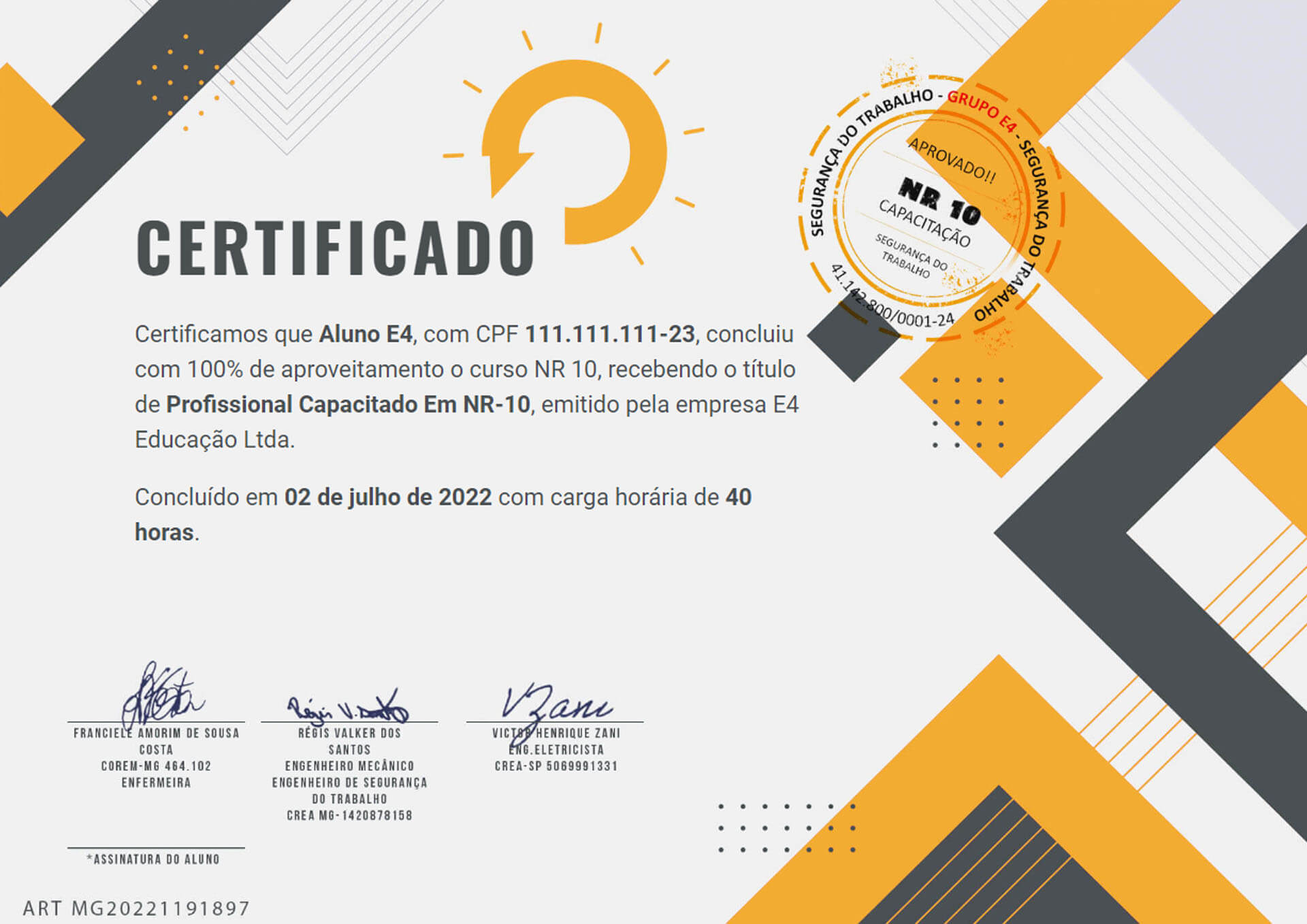 Certificado Digital E4 Segurança do Trabalho NR-10 e NR-35